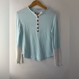 Sky Blue Henley Long Sleeve Top with Button Accents